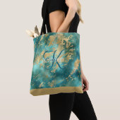 Monogram Naam Initiaal Turquoise Groen Goud Marmer Tote Bag (Dichtbij)