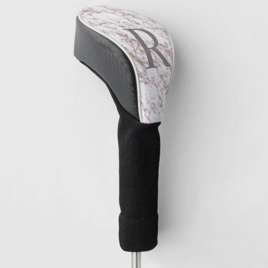 Monogram Naam Initiaal White Grey Gold Pink Marble Golfheadcover (Schuin)