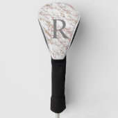 Monogram Naam Initiaal White Grey Gold Pink Marble Golfheadcover (Voorkant)