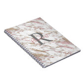 Monogram Naam Initiaal White Grey Gold Pink Marble Notitieboek (Rechterzijde)