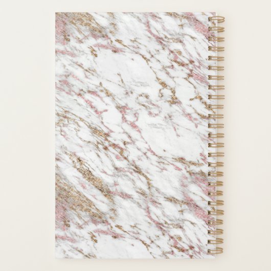 Monogram Naam Initiaal White Grey Gold Pink Marble Planner (Achterkant)