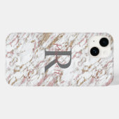 Monogram Naam Initiaal Wit Grijs Goud Roze Marmer Case-Mate iPhone Case (Achterkant (horizontaal))