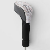 Monogram Naam Initiaal Wit Grijs Goud Roze Marmer  Golfheadcover (Schuin)