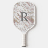 Monogram Naam Initiaal Wit Grijs Goud Roze Marmer Pickleball Paddle (Achterkant)