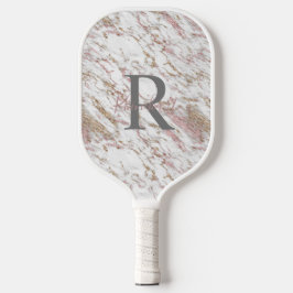 Monogram Naam Initiaal Wit Grijs Goud Roze Marmer  Pickleball Paddle