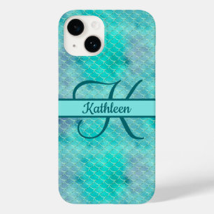 Monogram naam initiaal zeemeermin blauw paars groe Case-Mate iPhone 14 hoesje