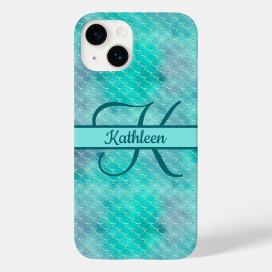 Monogram naam initiaal zeemeermin blauw paars groe Case-Mate iPhone case (Achterkant)
