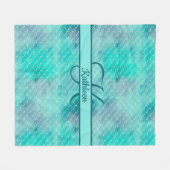 Monogram naam initiaal zeemeermin blauw paars groe fleece deken (Voorkant (Horizontaal))