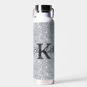 Monogram Naam Initiaal Zilver Glitter Meisjesachti Waterfles
