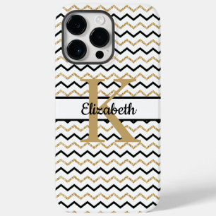 Monogram naam initiaal zwart goud chevron zig zag Case-Mate iPhone 14 pro max hoesje