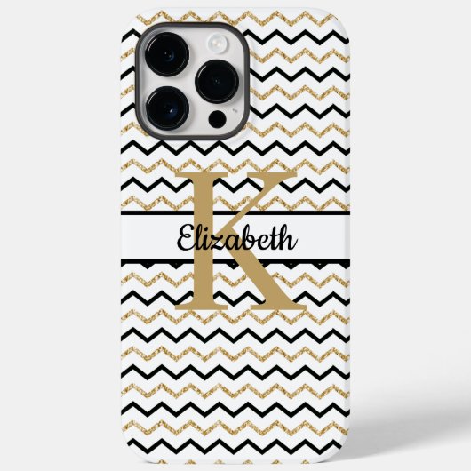 Monogram naam initiaal zwart goud chevron zig zag Case-Mate iPhone case (Achterkant)