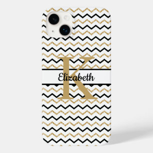 Monogram naam initiaal zwart goud chevron zigzag Case-Mate iPhone 14 plus hoesje