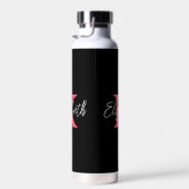 Monogram Naam Initiaal Zwart Roze Wit Trendy  Waterfles (Rechts)