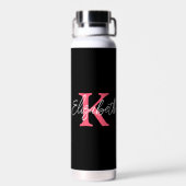 Monogram Naam Initiaal Zwart Roze Wit Trendy  Waterfles (Achterkant)
