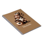 Monogram Naam Initialen Koffiegnoom Bruin Wit Notitieboek (Rechterzijde)