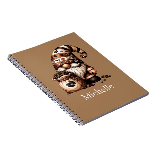 Monogram Naam Initialen Koffiegnoom Bruin Wit Notitieboek (Rechterzijde)