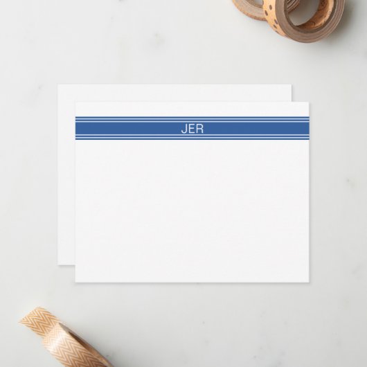 Monogram Naam Initialen Modern Minimalist Flat Blu Notitiekaartje (Voorkant / Achterkant in situ)