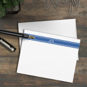 Monogram Naam Initialen Modern Minimalist Flat Blu Notitiekaartje