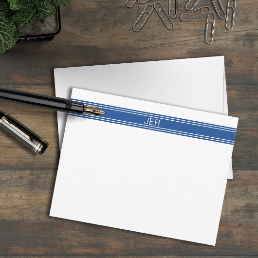 Monogram Naam Initialen Modern Minimalist Flat Blu Notitiekaartje