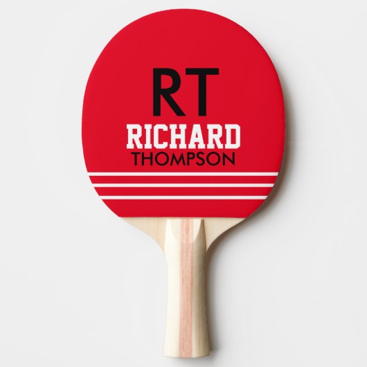 Monogram (naam + initialen) Rood Tafeltennisbatje (Voorkant)