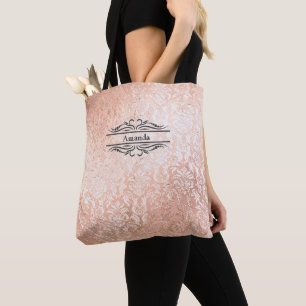 Monogram Naam Initialen Roos Goud Damask Bruidsmei Tote Bag