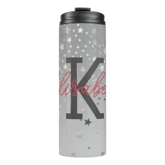 Monogram naam initialen roze grijs zilver trendy thermosbeker (Voorkant)