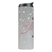 Monogram naam initialen roze grijs zilver trendy thermosbeker (Gedraaid links)