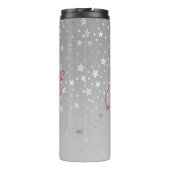 Monogram naam initialen roze grijs zilver trendy thermosbeker (Achterkant)