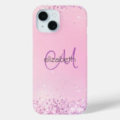 Monogram Naam Initialen Roze Paarse Glitter Case-Mate iPhone Case (Achterkant)