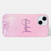Monogram Naam Initialen Roze Paarse Glitter Case-Mate iPhone Case (Achterkant (horizontaal))