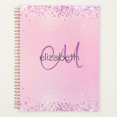 Monogram Naam Initialen Roze Paarse Glitter Planner (Voorkant)