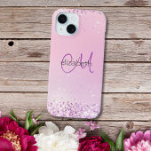 Monogram naam initialen roze paarse glitters Case-Mate iPhone case