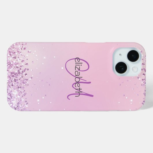 Monogram naam initialen roze paarse glitters Case-Mate iPhone case (Achterkant (horizontaal))