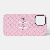 Monogram naam initialen roze zeemeermin schubben g iPhone hoesje (Achterkant horizontaal)