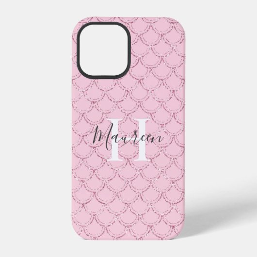 Monogram naam initialen roze zeemeermin schubben g iPhone hoesje (Achterkant)