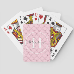 Monogram naam initialen roze zeemeermin schubben g pokerkaarten