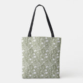 Monogram naam initialen saliegroen wit bloemmotief tote bag (Achterkant)
