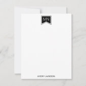 Monogram naam initialen zwart modern frame plat notitiekaartje (Voorkant)