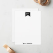 Monogram Naam Initialen Zwart Modern Lijst Flat Notitiekaartje (Voorkant / Achterkant in situ)