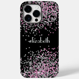 Monogram naam initialen zwart roze zilver glitters Case-Mate iPhone 14 pro max hoesje