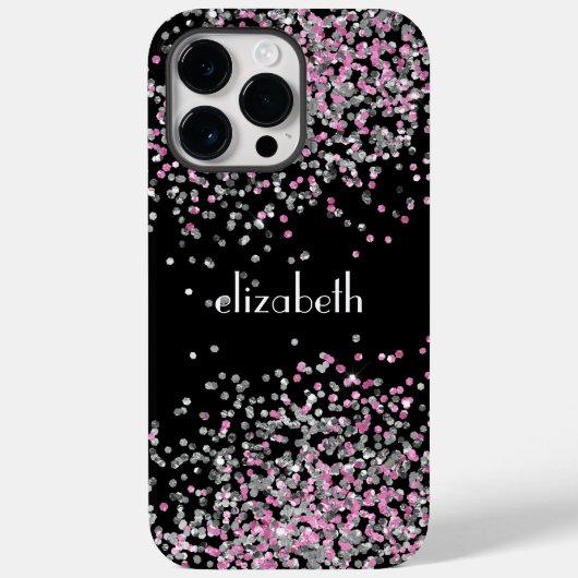 Monogram naam initialen zwart roze zilver glitters Case-Mate iPhone case (Achterkant)