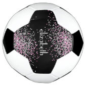 Monogram naam initialen zwart roze zilver glitters voetbal (Gedraaid)