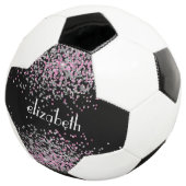 Monogram naam initialen zwart roze zilver glitters voetbal (Drie kwart)