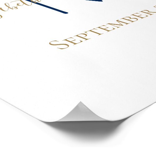 Monogram naam initials blauw goud huwelijksdatum c poster (Hoek)