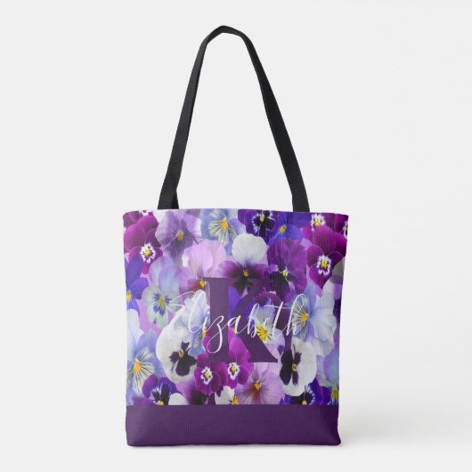 Monogram naam initiële letters Paarse driekleurig  Tote Bag (Achterkant)