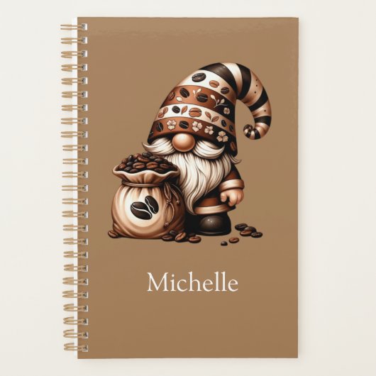 Monogram Naam Jaar Koffie Gnoom Bruin Wit Jaarlijk Planner (Voorkant)