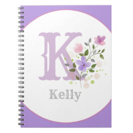 Monogram & naam Kelly met bloemen Notitieboek