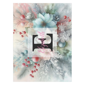 Monogram naam Kerst bloemrijk pastel waterverf Tafelkleed