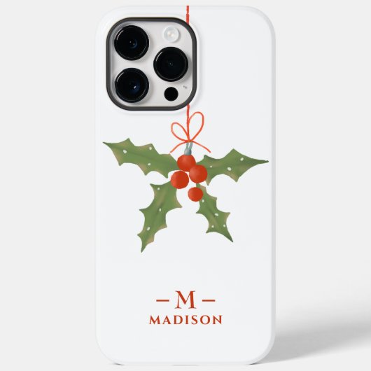 Monogram Naam Kerst Holly Winter Bloemen Case-Mate iPhone Case (Achterkant)