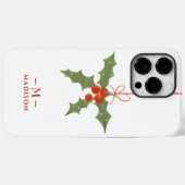 Monogram Naam Kerst Holly Winter Bloemen Case-Mate iPhone Case (Achterkant (horizontaal))